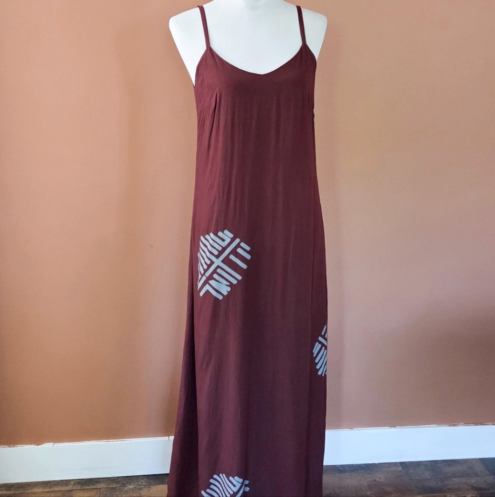Vintage Brown & Turquoise Slip Dress by Ann Tjian for Kenar